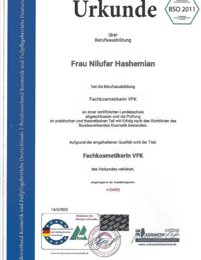Zertifikat Fachkosmetik DermaDay GmbH